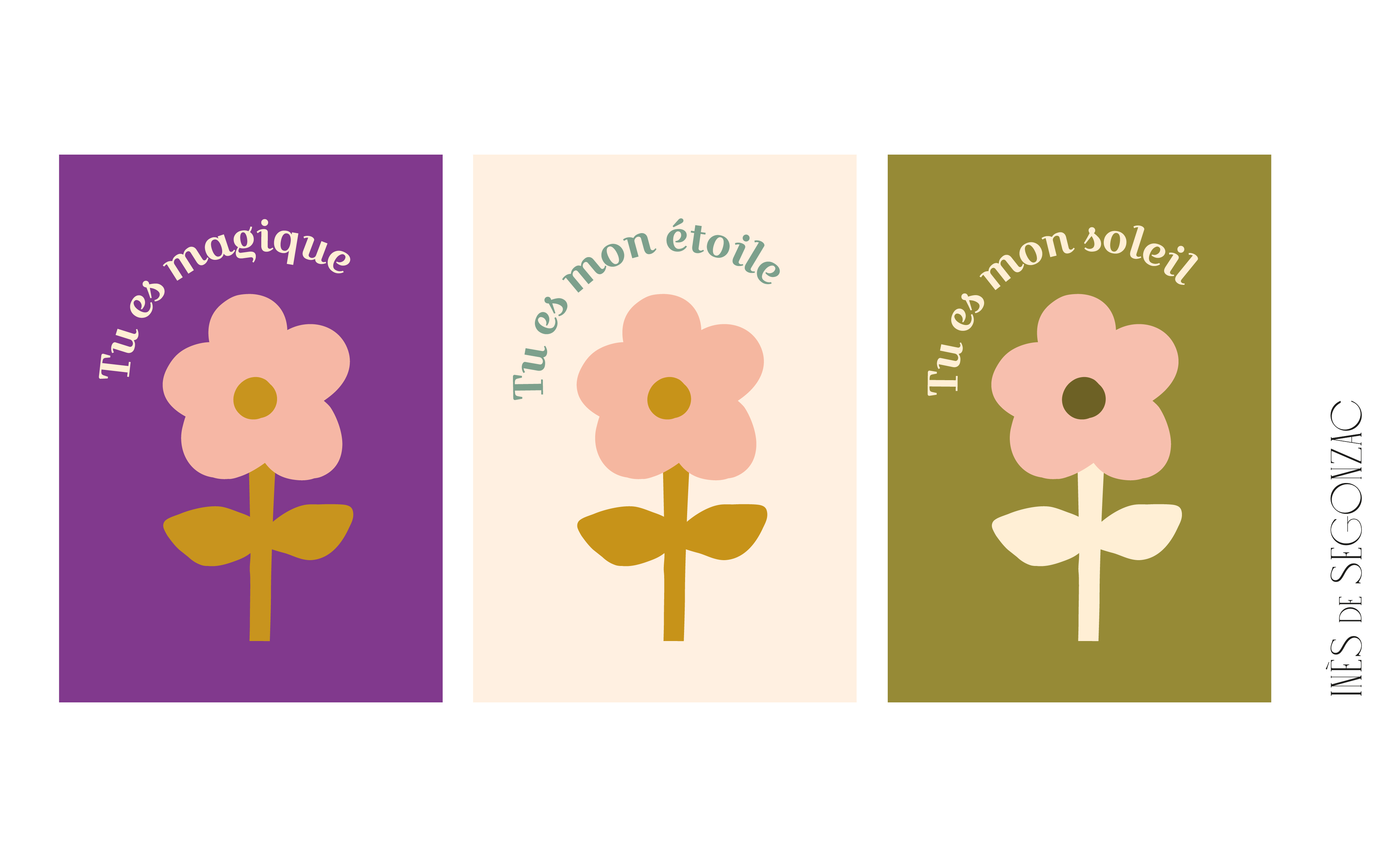 3 cartes fleurs - 1970